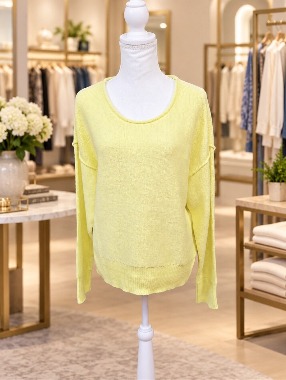 Lucky Brand Pale Yellow Cotton Blend Relaxed Knit Sweater Size L, NWT - Picture 2 of 6